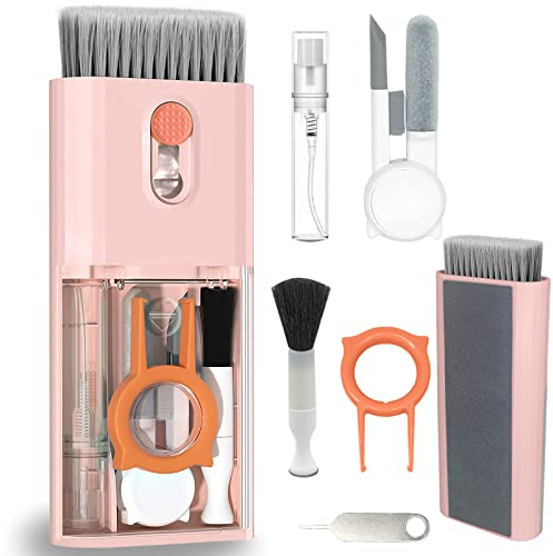 10-in-1 Keyboard Cleaning Kit, Professional Mobile Phone Cleaning Kit with Brush and Keyboard Puller, Keyboard Cleaning, Multifunctional Cleaning Kit for Airpods, Laptop, Headphones, Screen (Pink)