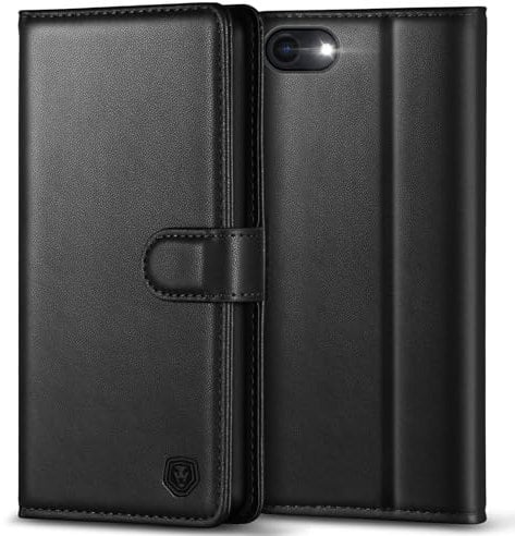 Kuafcase Case Compatible for iPhone 7/8/SE - 4 Card Slots, Magnetic Closure, Kickstand, Shockproof Protective Phone Case - Black