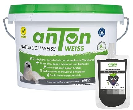 Anton Weiss® | 1L | inkl. Freche Früchte Abtönfarbe 100ml (Bezauberne Brombeere | Schwarz)