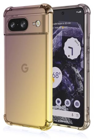 Topme Coque pour Google Pixel 8 (6.17 inches), Étui de Téléphone Portable en Silicone TPU Souple avec Dégradé de Couleur Transparent - Or Noir