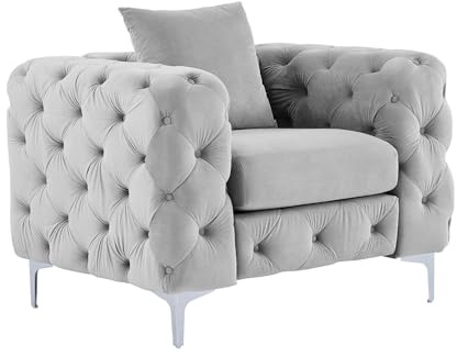 Vente-unique - Sessel mit gerader Rückenlehne 1 Edwina - Samt - hellgrau