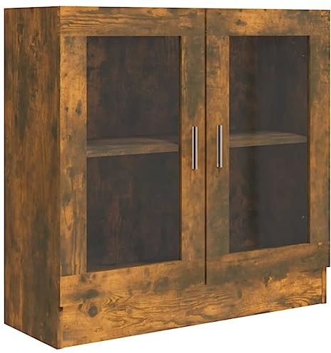 Natulvd Bücherschrank mit Glastüren und Regalen, CD-Aufbewahrungseinheit, rustikales Bücherregal, Sideboard, freistehender Organizer-Schrank für Wohnzimmer, Heimbüro, Eiche, 80 cm H