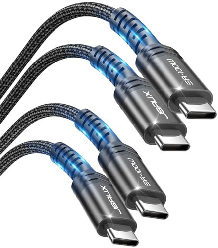 JSAUX 100W USB C to USB C Cable (2-Pack, 1 m), USBC Type C Charge Lead 5A Fast Charging Compatible with iPhone 16e 16 15 Plus Pro Max Samsung Galaxy S25 S24 MacBook iPad Air Pro Carplay Black