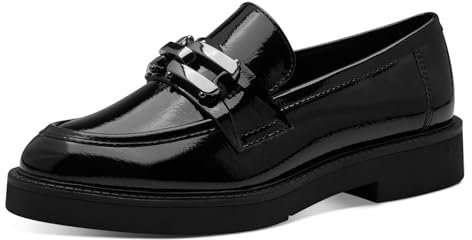MARCO TOZZI Damen Loafer ohne Absatz mit Schnalle Elegant, Schwarz (Black Patent), 40 EU
