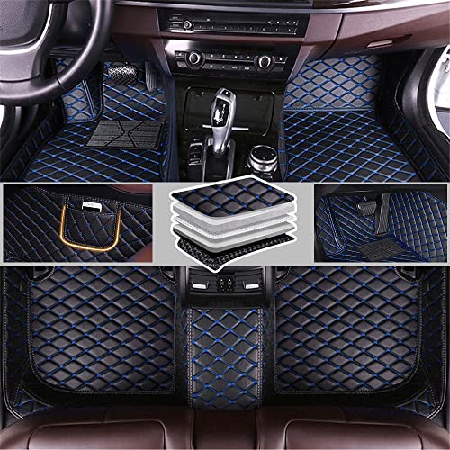 Romanbin Nach Maß Auto Fußmatten Antirutschmatten Kompatibel mit Ford C-Max EcoSport Edge Fiesta Focus Galaxy Ka/Ka+ Kuga,PU-Leder Allwetter Auto Fussmatten (Schwarz Blau)