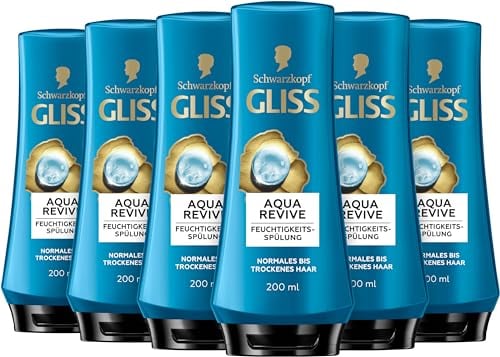 Gliss Spülung Aqua Revive (6 x 200 ml), Haarspülung mit Hyaluron-Komplex & Meeresalge für normales bis trockenes Haar verleiht eine Extraportion Feuchtigkeit & gesunden Glanz