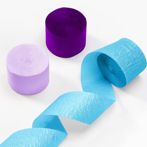 ZYOOO 6 Rollen KreppPapier Streamer, 25m hängende Kreppband Seidenpapier für Meerjungfrau Party, Mädchen Geburtstag, Hochzeit, Baby/Braut Dusche Dekorationen (lila, blau)