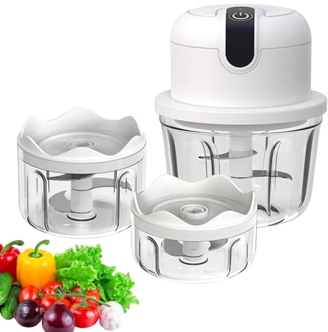 Mini hachoir Electrique,350 ml Hachoir A Ail Electrique,Hachoir Electrique Rechargeable USB,Trois Tasses,Coupe-légumes Electrique Sans Fil Pour Ail, Légumes,Fruits,Viande