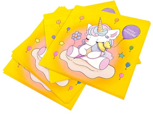 20 Servietten Schulanfang Mädchen als Tischdeko Einschulung Schuleinführung Schule mit Zuckertüte und Einhorn. Tischdeko Schulanfang Mädchen (Unicorn 20)