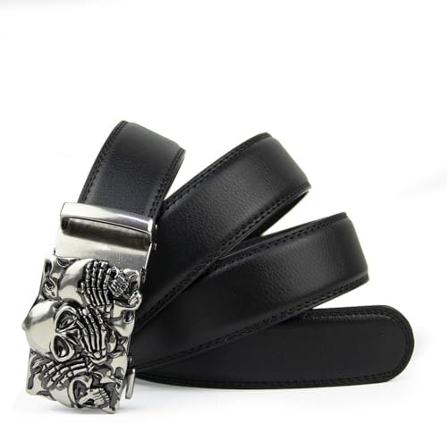 Glamexx24 Gürtel Herren, Schädelmuster Gürtel Breit 35mm, Automatikschließe Ratsche gürtel, verschiedenen Farben und Längen für Männer
