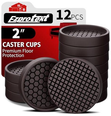 Furniture Coasters - 2” Non Slip Furniture Pads for Hardwoods Floors, 12 PCS Round Rubber Non Skid Furniture Caster Cups, Anti Slide Furniture Feet Floor Protectors for Bed Couch Stoppers (Brown)