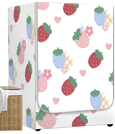 Odot Washer Dustproof Cover Front Load, Washing Machine Dryer Protector Sunscreen Waterproof Tumble Dryer Case Protective Cover for Most Front Loadi (red strawberry,S-capacity 4-7.5kg)