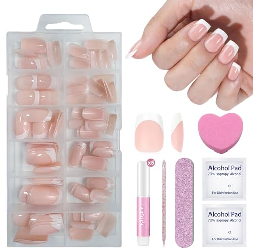 DMQ French False Nails - 120pcs Square Press On Nails, White Tip, Full Cover Stick On Nails for Women & Girls, Perfect for French Nail Art Manicure