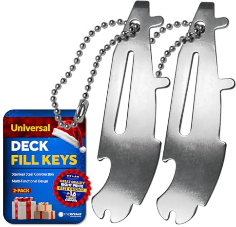 Five Oceans Universal Boat Multi-Tool - Stainless Steel Boat Gas Cap Key Tool with Shackle Opener, Bottle Opener, Screwdriver - 2-Pack