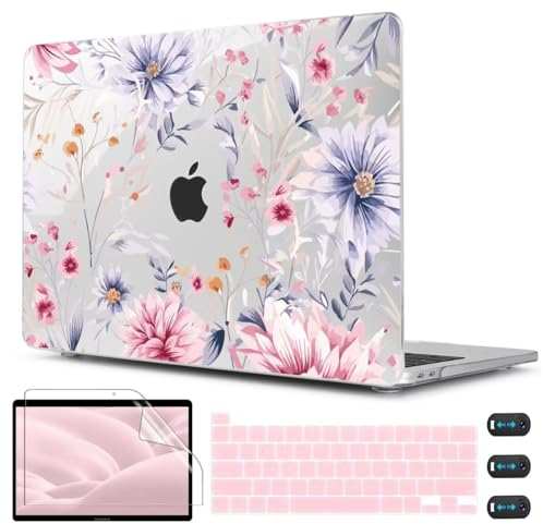 CISSOOK Blumen-Schutzhülle für MacBook Pro 13 Zoll (33 cm), M2, A2338, M1, A2251, A2289, Modell 2025–2020, Kunststoff, Blumenmuster, mit Tastaturabdeckung, Schutz für MacBook Pro 13 mit Touch-Bar