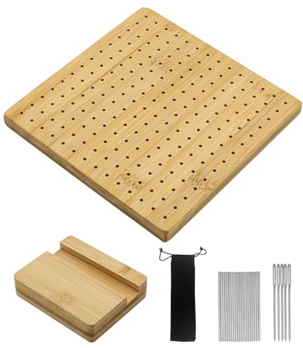 Ieron Tavoletta e spilli per Uncinetto - Tavoletta in Legno Riutilizzabile di Alta qualità per Uncinetto, bambù e Legno, Aghi in Acciaio Resistenti, Base Stabile