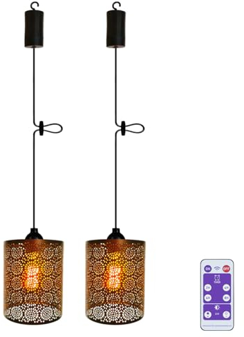 YIKEGE LICHT 2x Orientalische Hängelampe mit Batterie Fernbedienung Akku Marokkanische Hängeleuchte Deckenlampe ohne Strom Batteriebetriebene Laternen Lampions für Garten Balkon Weihnachten Geschenk