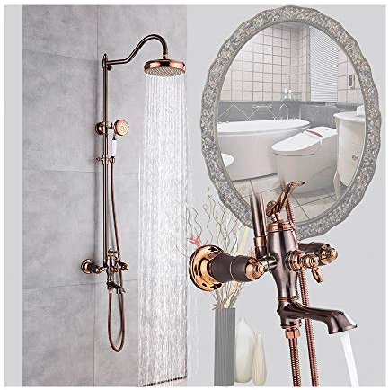 sjdoPulse 8-Zoll-Roségold-Duschsystem Mit Kalt- Und Warmwasser-Duschkombinationsset, Multifunktionales Einhand-Duscharmatur-Set Mit Handbrause, Oberem Fallduschkopf Und Drehbarem Badewannenauslauf
