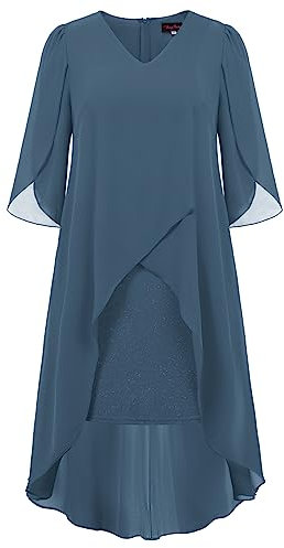 Hanna Nikole Damen Cape Festliche Kleider Knielang Brautjungfernkleider für Hochzeit Dunkel Blau 2XL