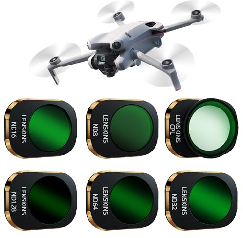 LENSKINS ND- und CPL-Filter-Set für DJI Mini 4 Pro, 6 Stück, CPL/ND8/ND16/ND32/ND64 ND128 Polarisator-Neutraldichte-Drohnenobjektivfilter, mehrfach beschichtetes optisches HD-Glas mit Aluminiumrahmen