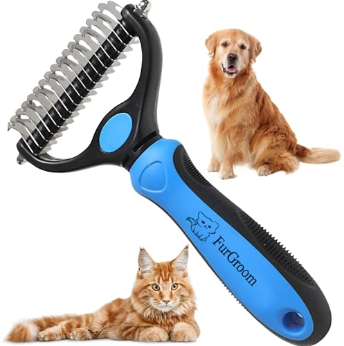 FurGroom Undercoat Rake - Reduce Shedding by 95% - Double Sided Deshedding Tool for Dogs and Cats