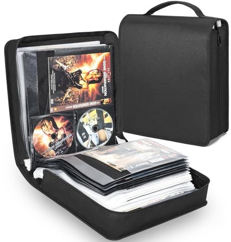 AKOZLIN DVD CD Aufbewahrungsbox, 136 Disk-Einheiten, 68 Booklet-Taschen | Extra breite Titelblätter, Tragbarer Binderhalter, Brieftasche-Album-Design, Schützende Film-Medien-Aufbewahrung