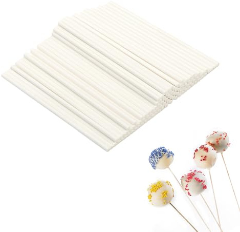 Hopton 200 Stück Cake Pop Stiele, Weiße Cakepop Stiele, Cake Pop Ständer | 10cm Cake Pop Sticks, Fester Papierstift für Lutscher, Hartbonbons, Schokolade, Regenbogenbonbons, Kuchen