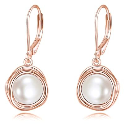 POPLYKE Perle Ohrringe Rose Gold plattiert 925 Sterling Silber Perle Leverback Ohrringe Damen Geschenke hypoallergen
