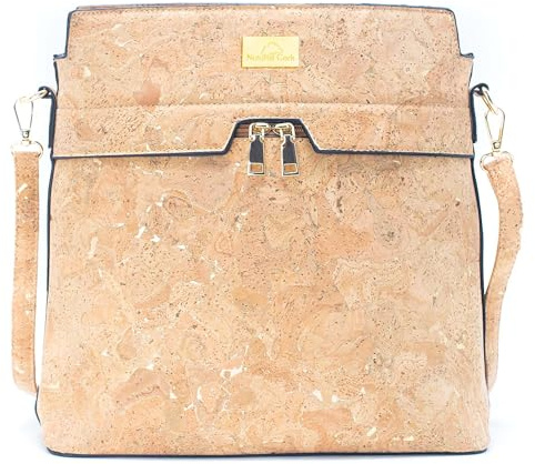 Generisch Tasche/Henkeltasche/Umhängetasche/Schultertasche für Damen, mittelgroß, aus Kork, vegan, vintage, aus Portugal, elegant, Natur mit Gold