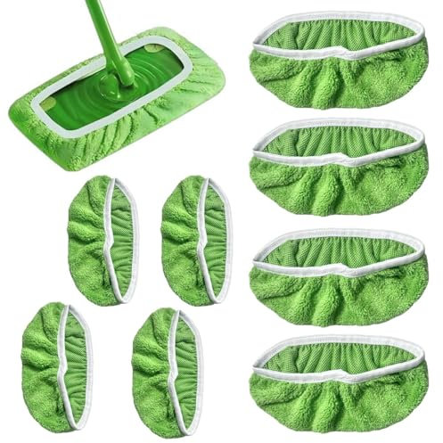 Lot de 8 chiffons réutilisables pour serpillères humides Swiffer - Recharge lavable pour une utilisation humide et sèche - En microfibre - Lavables - Lingettes humides - Vert