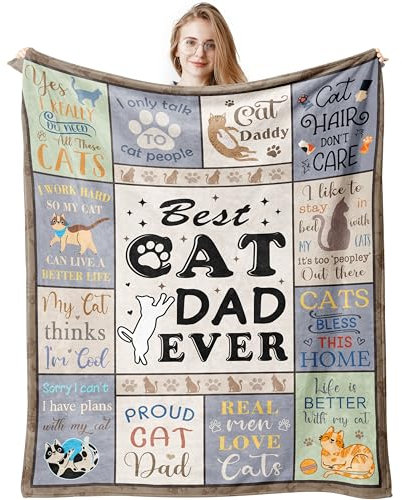 Cat Dad Gifts for Men, Cat Lover Present Blanket 150x130CM, Cats Gift for Cat Lovers, Gift for Men Who Love Cats, Cat Themed Gifts, Best Cat Dad Gifts, Birthday or Father's Day Present for Him