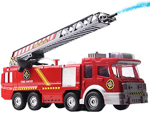 Water Spray Fire Truck Educational Toy Non- Sound and Light Simulation Electric Fire Engine Interactive Learning Vehicle for Kids Safe and Fun Playtime Experience (A)