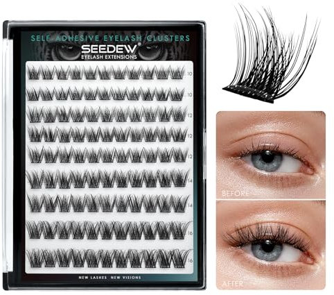 SEEDEW Faux Cils Individuel, Volume 3D DIY 99 Pièces Extensions de Cils à la Maison, Pas Besoin de Colle, Adapté Débutants, Doux Cils Auto-Adhésifs pour Quotidien Rencontres(Volume2-MIX10-16mm-Noir)
