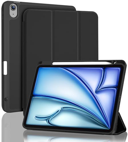 ProCase Hülle für iPad Air 11 Zoll (M3 2025/M2 2024)/ Air 6/5/4 Gen 10,9 Zoll (2022/2020) mit Stifthalter, Case Cover für iPad Air 11”/10,9” -ganz Schwarz