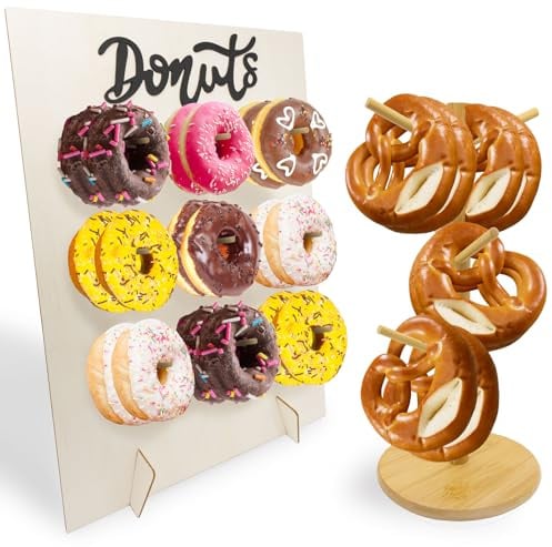 Niuohoy 2 Stück Wiederverwendbarer Bagel-Donut-Ständer Donuts Ständer Holz Bagel-Halter für Hochzeiten Geburtstage, Babyparty, Jubiläen, Konditoreie