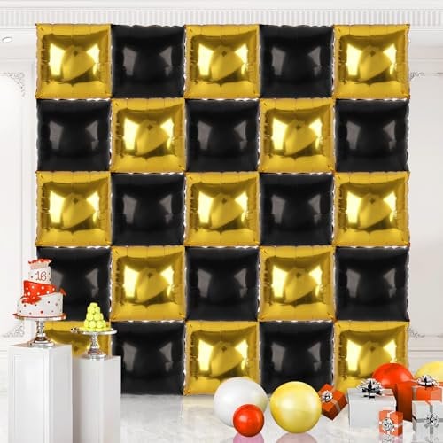 25 Stück Luftballons Foto Wand Hintergrund, Schnelle 5-Minuten-Installation, Wiederverwendbar for Birthday Party, Weddings Girlande Deko (Gold + Schwarz)