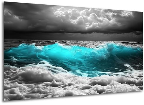DRO Design - Wandbild 40x60 cm Welle – Modernes Bild auf HDF Platte – Poster Alternative – Dekoration für Wohnzimmer, Büro, Flur oder Schlafzimmer – Aufhängefertig mit Haken
