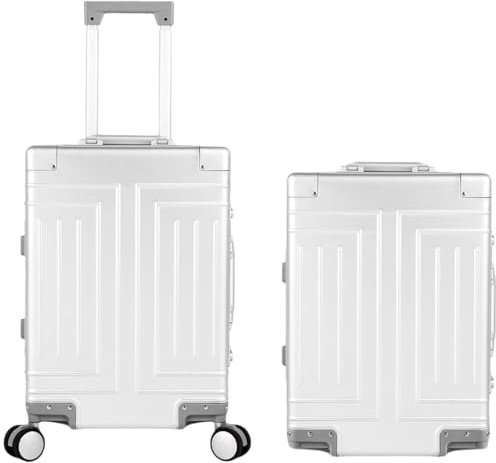 KANGSHILU All Aluminum Suitcase,Equipped with Detachable Wheels Premium Lightweight Metal zipperless Suitcase,Provide Spare Wheels、TSA Key、7-Piece Toiletry Set (Silver, 20'')