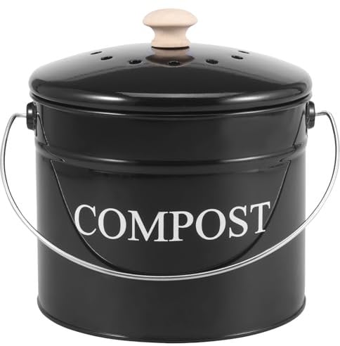 3L Kompostbehälter Küche mit Deckel und Griff 21x21x20cm Komposteimer Küche mit Kohlefilter Metall BPA-frei Geruchlos Bio Mülleimer für die Küche (Schwarz)