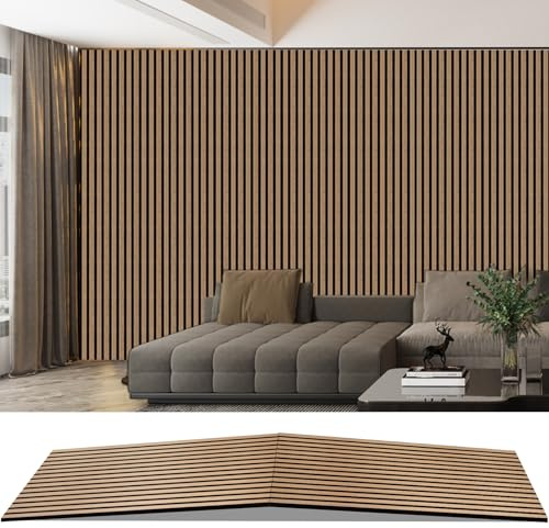 Akustikpaneele Holz, Faltbar 1,44m² - 240x60cm 3D Wandpaneele Holz, Akustik Paneele Wand für Küche, Wohnzimmer, Büro, Umweltfreundlich Holzpaneele Wand mit Schalldämpfung (Eiche Geölt 16#)