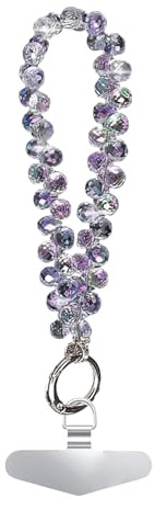 GlamRays Pearl-Embedded Phone Bracelet, Mobile Lanyard Chain, Sparkling Wristband for Women, Purple