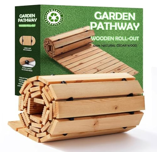 THYXGS 2,44 M Langer, Ausrollbarer Gartenweg Aus Zedernholz, Gehweg Aus Zedernholz, rutschfeste Oberfläche, Für Terrasse, Rasen, Garten, Strand, Hochzeiten Und Partys