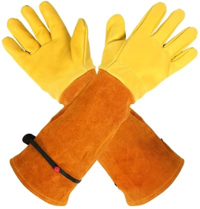 Bamworld Gardening Gloves for Women and Men thornproof gardening gloves Work Gloves Long Cowhide Leather Rose Pruning Gloves for Gardening Planting Blackberry Handling Outdoor Work