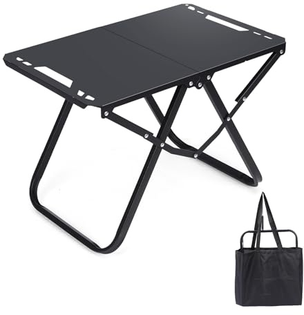 GFTIME Campingtisch Klappbar 60 kg Belastbar, Faltbarer Campingtisch 50 × 38,5cm, Carbonstahl Klapptisch mit Tragetasche, Faltbarer Outdoortisch für Camping, BBQ, Angeln, Picknick, Schwarz