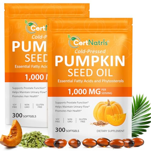 Kürbiskernöl Kapseln 600 Softgel Kapseln,Kaltgepresstes Kürbiskernöl mit Omega 3 6 9,Hochdosiert für Prostata,Blase, Harnwege & Haare, Pumpkin Seed Oil Capsules,Nahrungsergänzung für Männer und Frauen