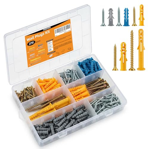 270 Pcs Assorted Wall Plugs Kit for Home Improvement and Decor, Replace Picture Hanging Nails with Drywall Anchors for Picture Hangers,Frame Canvas,DIY,Concrete & Dry Wall
