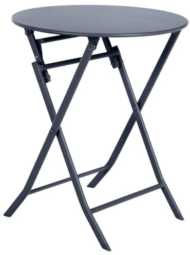Hespéride - Table de Jardin Pliante Ronde Greensboro Gris Graphite - 2 Places - Acier Traité Epoxy Traitement Antirouille Renforcé