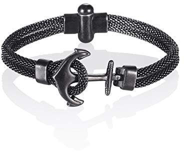 namana Black Anchor Bracelet for Men. Stainless Steel Bracelets for Men with an Anchor Motif (20.5)