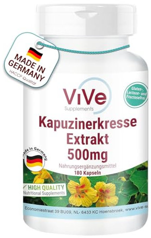 Kapuzinerkresse Extrakt 500mg - 180 Kapseln - Hochdosiert - Vegan | Qualität aus Deutschland von ViVe Supplements
