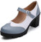 DADAWEN Women's Mid Block Heel Court Shoes Platform Mary Jane Pumps Dress Oxfords Shoe Gray Mix White 4 UK